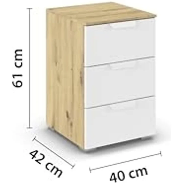 rauch Aditio Box, Nachttisch, 3 Schubladen, mit Softclose-Funktion, Farbe Weiß/Eiche Artisan, BxHxT 40x61x42cm – Bild 3