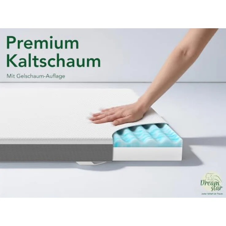 Dreamstar, 7-Zonen Topper mit Gel-Memory- und Komfortschicht, H2/H3, 8 cm hoch, rutschfest, waschbarer Bezug, Weiß – Bild 4