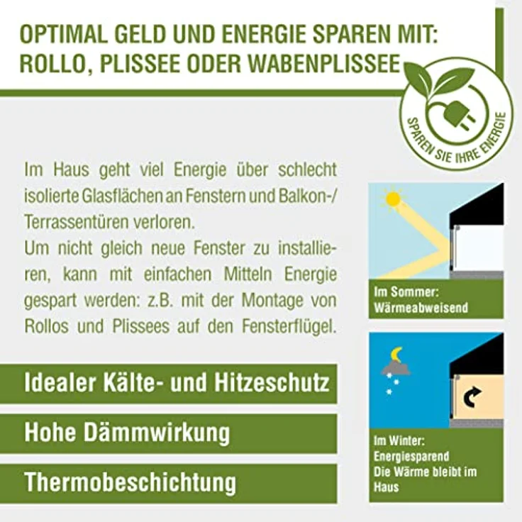 Deco Company Rollo mit Thermo-Rückseite zum Klemmen, Verdunklungsrollo ohne Bohren, Höchste Lichtreflexion, Hitzeschutz, Energiesparend, Weiß, 55 x 150 cm (BxH) – Bild 10
