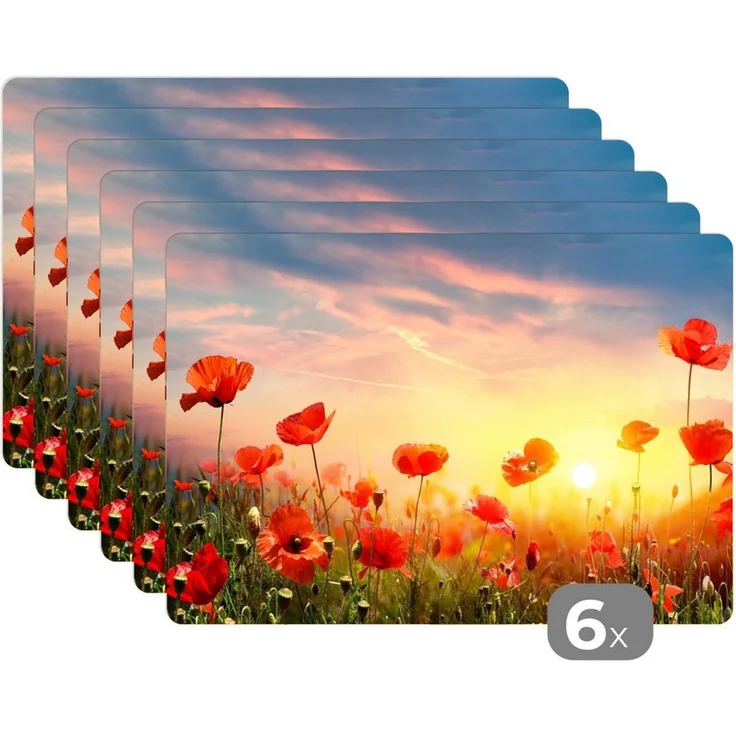 MuchoWow Platzset Mohnblumen - Frühling - Farben, (6-St), Platzsets, Tischset, Abwaschbar, Tischsets, Platzdeckchen – Bild 1