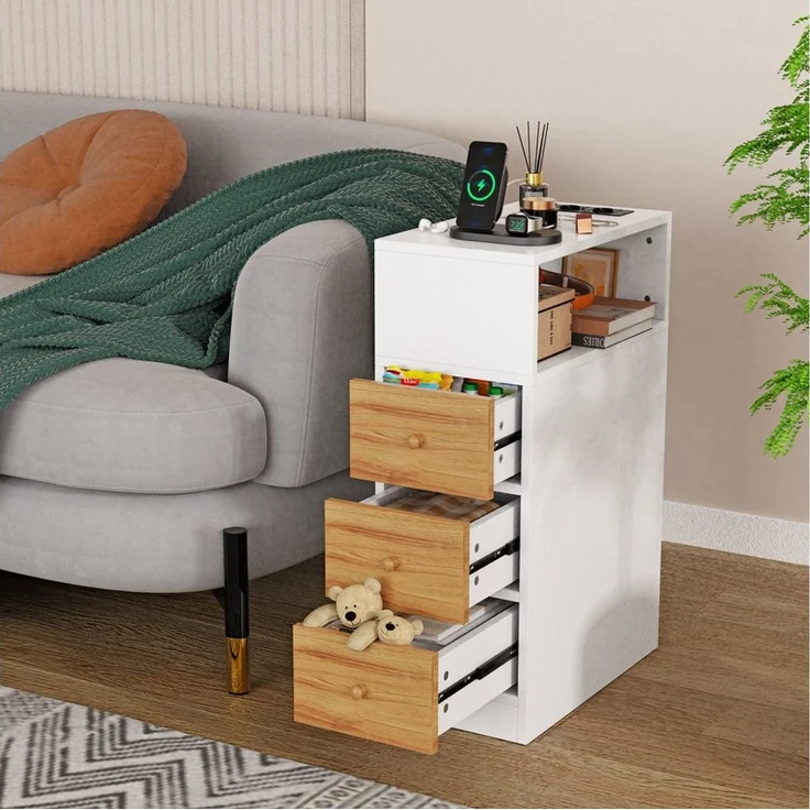 JEOBEST Nachttisch Nachttische mit 4 Etagen Stauraum, (1-St)Schmaler Beistelltisch,für Schlafzimmer,Wohnzimmer,Moderner Stil – Bild 3