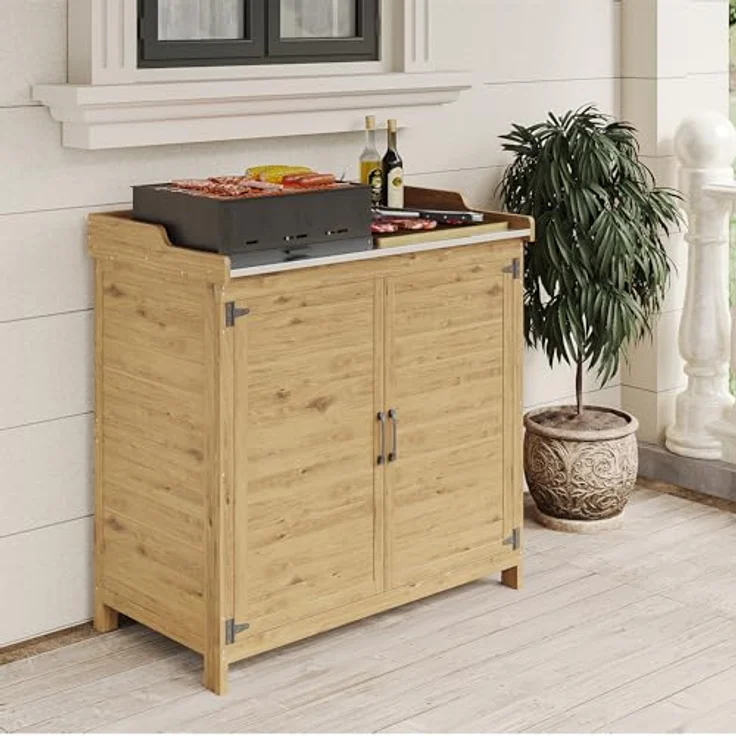Bealife Pflanztisch mit Unterschrank, Gartenschrank mit Arbeitsplatte mit 1 Bewegbarer Einlegeboden für den Innen- und Außenbereich (Natur, 48T x 98B x 95H) – Bild 8