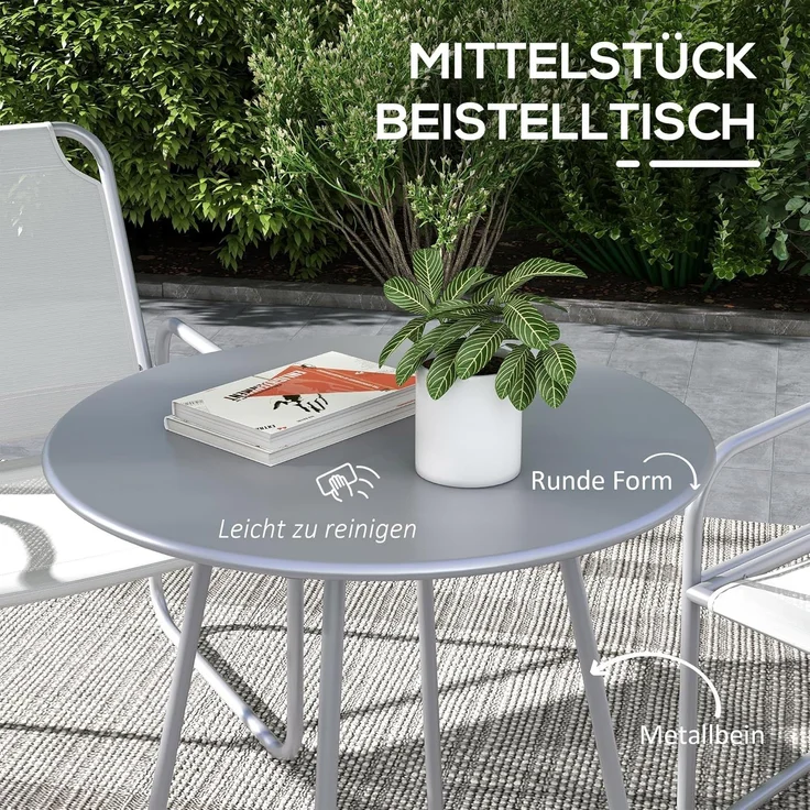 Outsunny 3tlg. Bistro-Set, Balkonmöbel-Set inkl. 1 Tisch, 2 Stühlen, Gartenmöbel-Set, Gartensitzgruppe für Garten, Terrasse, Mesh, Hellgrau – Bild 3