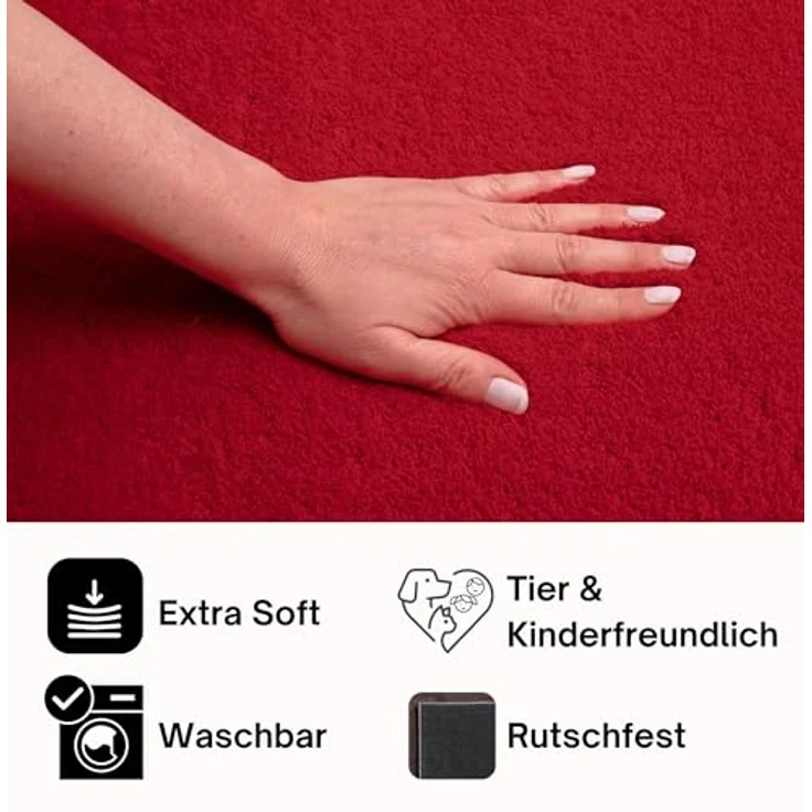 the carpet Relax Moderner Flauschiger Kurzflor Teppich, Anti-Rutsch Unterseite, Waschbar bis 30 Grad, Super Soft, Felloptik, Rot, 140x200 cm – Bild 5
