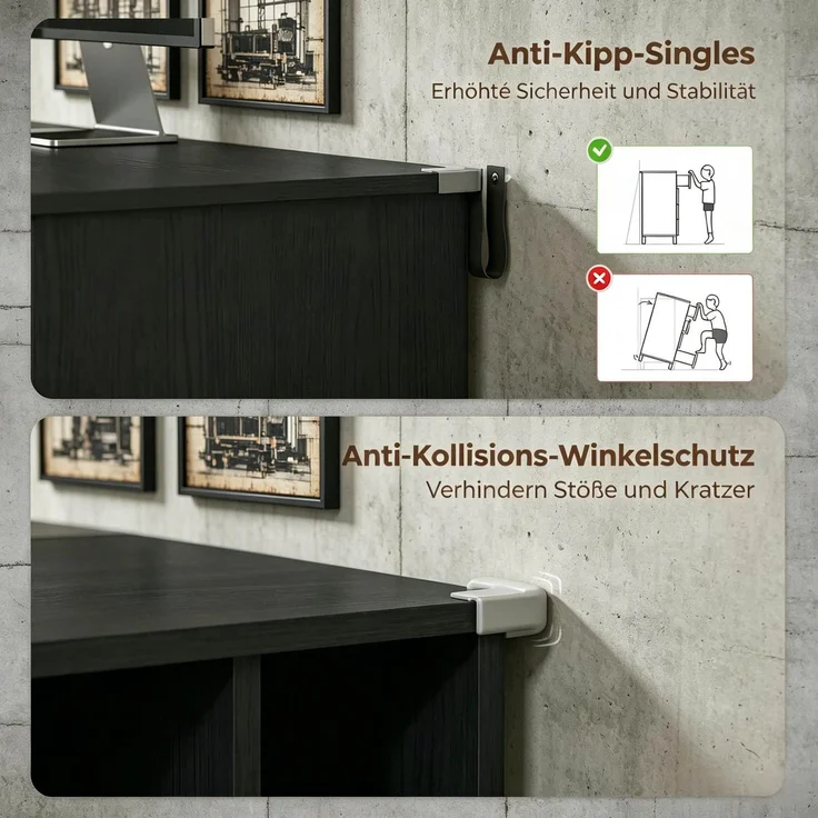 Computerschreibtisch mit 4 Fächern und abschließbarer Schublade, 126x50x109 cm, Schwarz – Bild 7