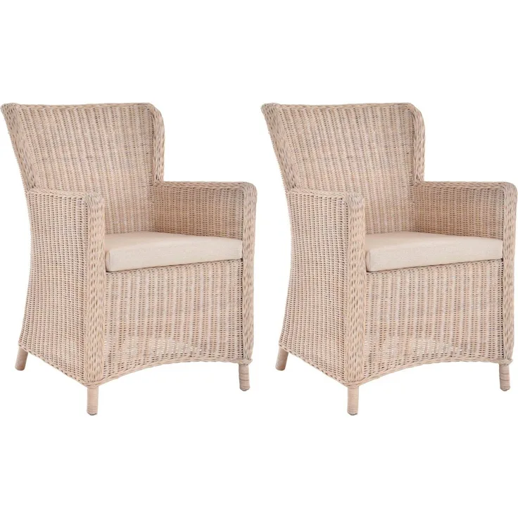 Krines Home Esszimmersessel 2er Set Rattansessel Skandinavischer Stil Natur Rattan Sessel, Armlehnsessel, Esszimmer