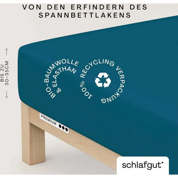 Schlafgut Spannbettlaken PREMIUM Mako-Zwirn-Jersey, 220 g/m², 95% Bio-Baumwolle, 5% Elasthan, Mako-Zwirn-Jersey, Gummizug: rundum, (1 Stück), Bettlaken bis 30 cm Höhe, PREMIUM-Qualität langlebig, perfekter Sitz – Bild 1