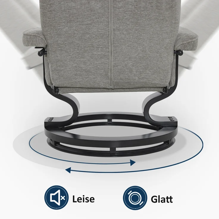 M MCombo Relaxsessel mit Hocker, 360° Drehbarer Fernsehsessel mit Liegefunktion, bis 120 Kg Belastbarer TV-Sessel, Moderner Ruhesessel für Wohnzimmer, Stoff, 9019 (Hellgrau-Stoff) – Bild 5