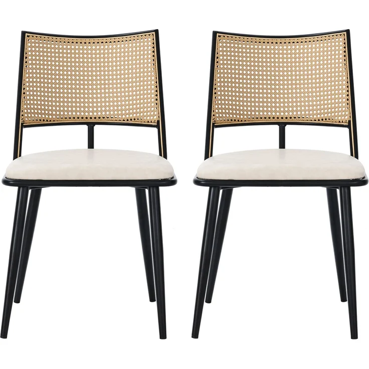 Esszimmerstuhl-Set 80cm×46cm×48cm in Schwarz mit Rattan-Rückenlehne und PU-Sitz – Bild 6