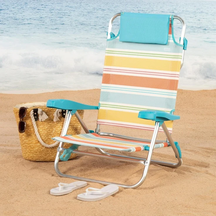 AKTIVE Santorini 62419 Strandstühle, zusammenklappbar, 47 x 49 x 82 cm, 7 Positionen, Aluminium und Textilene gestreift, Mehrfarbig, mit Kissen und Handgriffen, Modell Santorini – Bild 2
