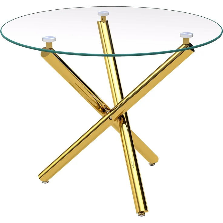 Runder Esstisch 80 x 80 x 76 cm mit Glasplatte, Metallgestell in Gold, modern und platzsparend – Bild 6