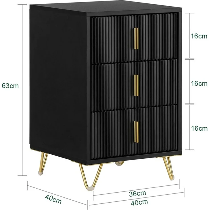 SoBuy FBT115-L-SCH Nachttisch, MDF, Melamin, Schwarz, 40 x 63 x 36 cm – Bild 3