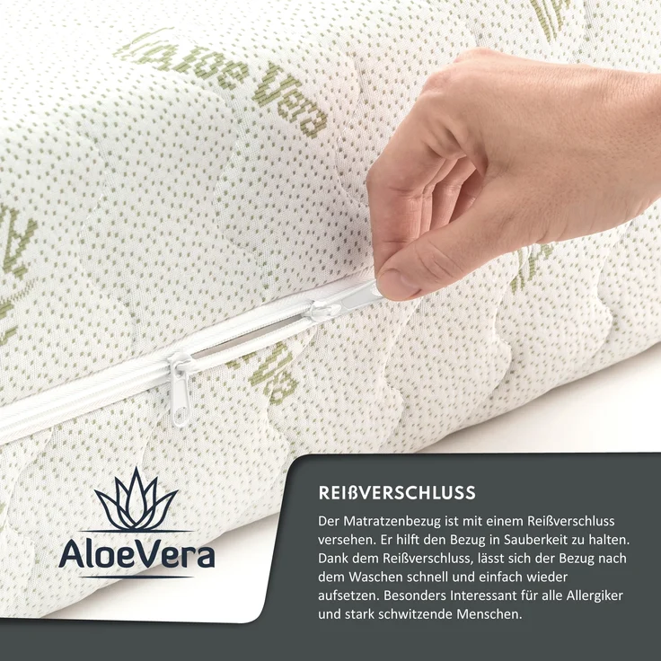 Matratze SAVONA 7 Zonen 120x200 cm H3 H4 22 cm Kokos Latex Visco Aloe Vera Bezug – Bild 5