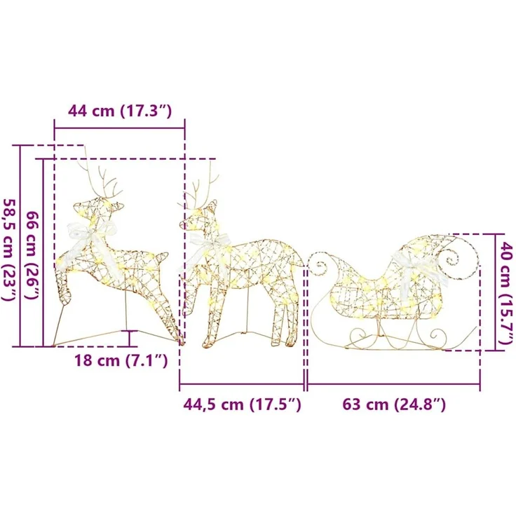 vidaXL LED Rentiere mit 40 LEDs 7 pcs Gold PET 3399389 – Bild 10