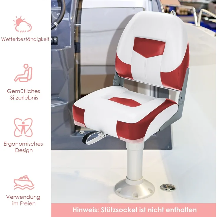2er Set Klappbarer Bootssitz mit 11 cm Dicker Schwammpolsterung Steuerstuhl Rot Weiß
