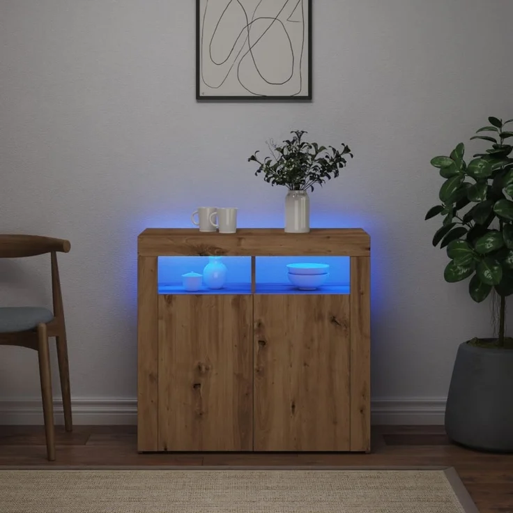 vidaXL Sideboard mit LED-Leuchten Artisan-Eiche 80x35x75 cm 856362 – Bild 3