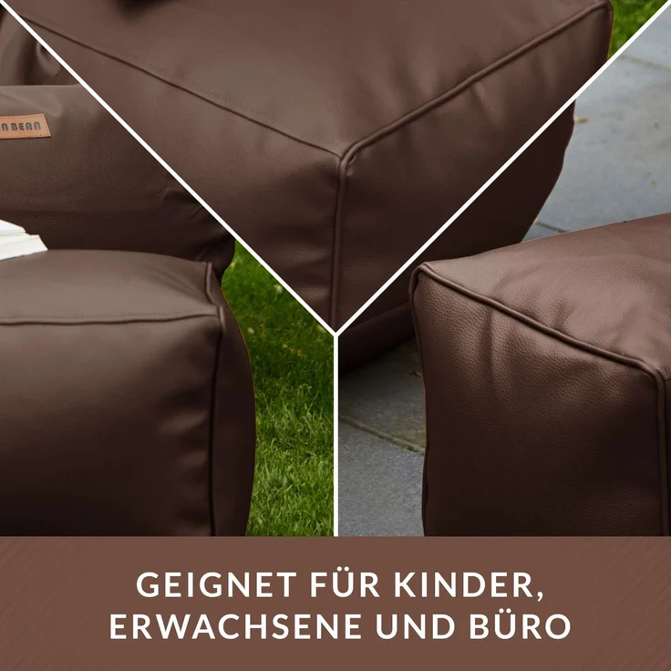 Green Bean® Sitzhocker aus Kunstleder - Pouf mit EPS Perlen Füllung - 70 x 33 x 28cm - perfekte Ergänzung zum Sitzsack - Dunkelbraun – Bild 3