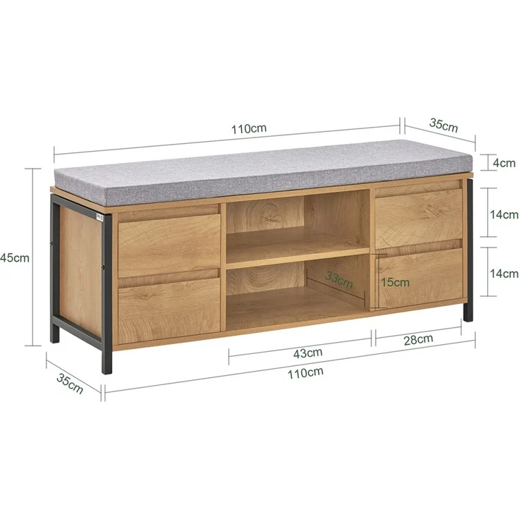 SoBuy FSR149-N Schuhbank, Spanplatte, Melamin, Helle Eiche, 110 x 45 x 35 cm – Bild 3