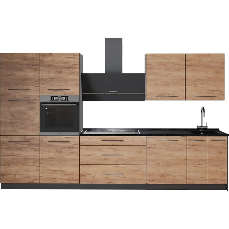 Küchenzeile Fame-Line Goldkraft Eiche/Anthrazit 340 cm, AP Anthrazit Vicco – Bild 1