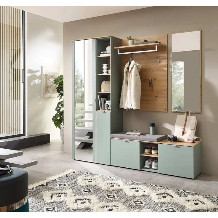 Garderoben-Set >Bari< in Schilfgrün matt, MDF, Spannplatte - 206x202x38 (BxHxT)