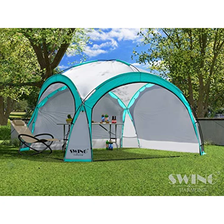Swing & Harmonie LED Event Pavillon DomeShelter 3,6 x 3,6m mit Solarmodul, 96 LEDs, inkl. Seitenwände, wasserabweisend, uv-beständig, türkis – Bild 4