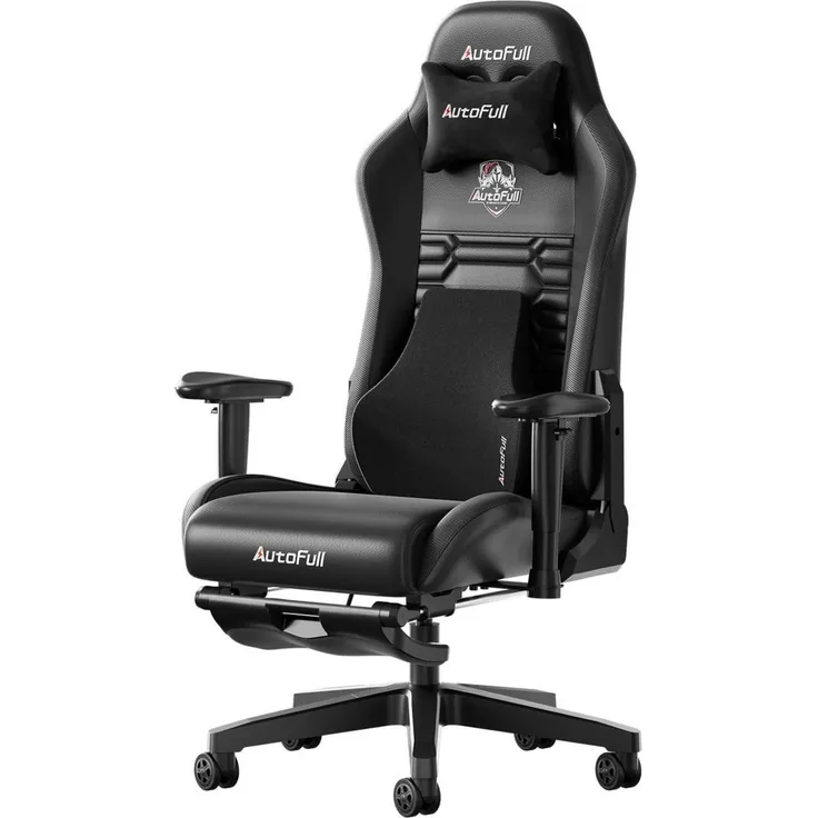 AutoFull Gaming-Stuhl ergonomisch Gamer PU-Leder Schwarz