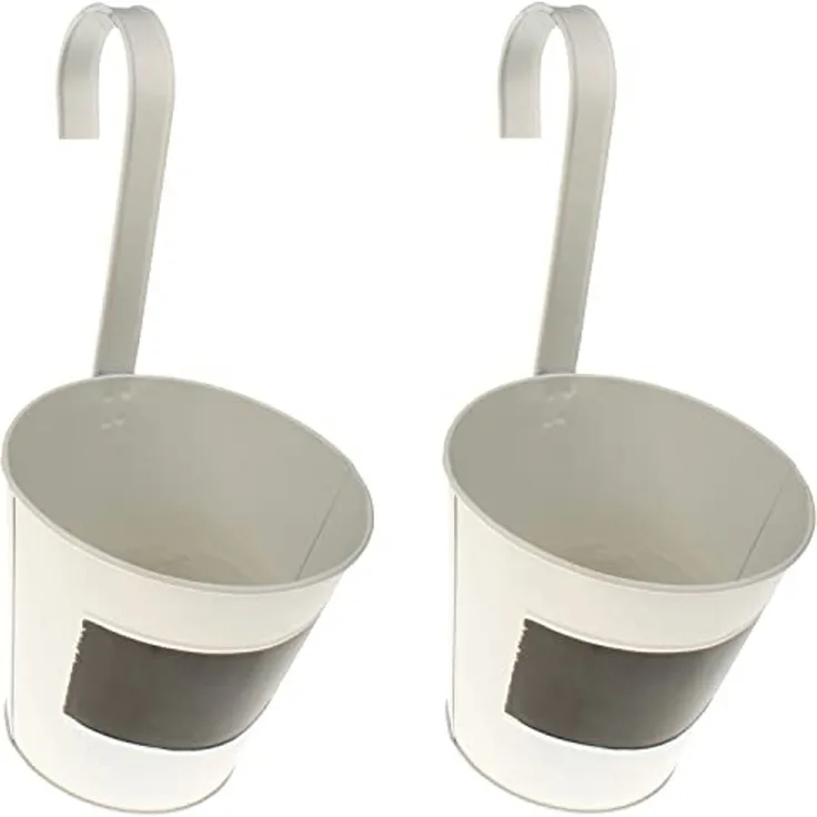 Macosa Home Blumentopf zum hängen 2er Set Metall Weiß Shabby Hängeblumentopf (zum Beschriften, 2 St, Blumenleiter Pflanzgefäß Topf), Balkontopf Blumentopf Geländer Geländertopf
