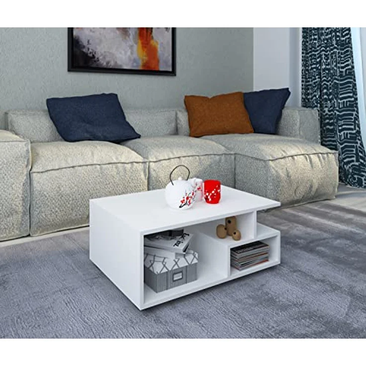 MID.YOU Couchtisch, Weiß, rechteckig, 80x40x50 cm, mit offenem Fach, einfacher Aufbau – Bild 3