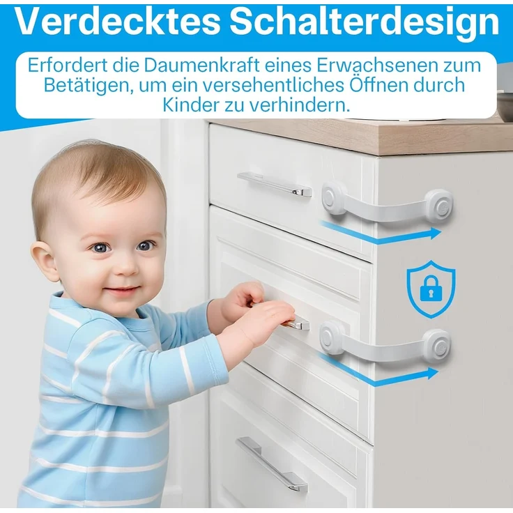 ECHOCUBE Kindersicherungen, Babysichere Schrankgurtschlösser mit Klebstoff, 10 Stück, verstellbare Babysicherungen für Schränke, Kühlschränke, Toiletten, Mülleimer (weiß) – Bild 2