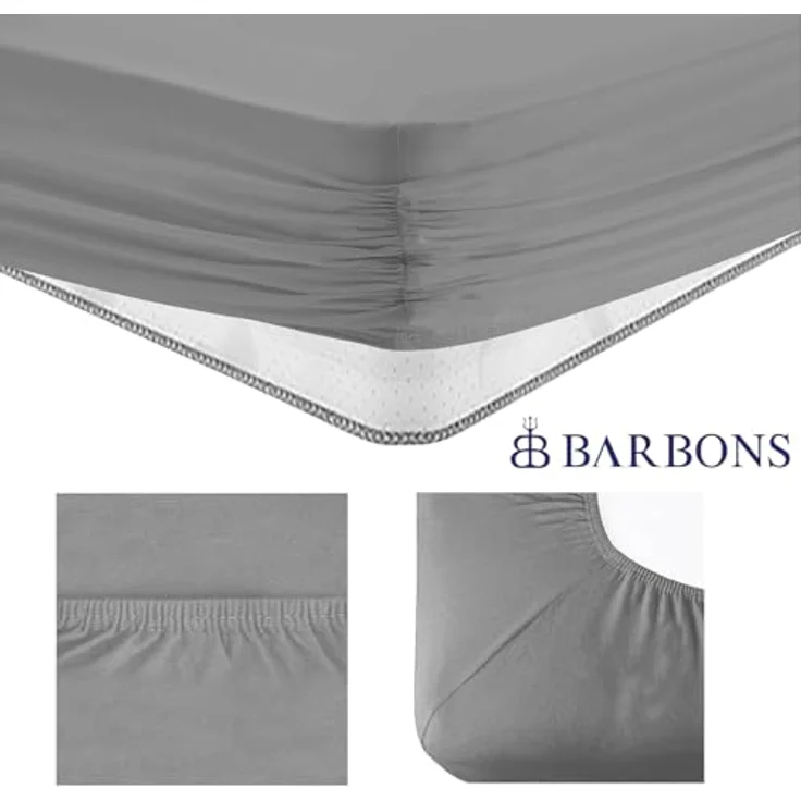 BARBONS Spannbettlaken 160x200 cm 2er - 100% Baumwolle Spannbetttuch Oeko-TEX Zertifiziert Bettlaken Jersey Bettbezug für Boxspringbett und Dicke Matratzen bis 27 cm - Hellgrau 160x200 2er – Bild 3