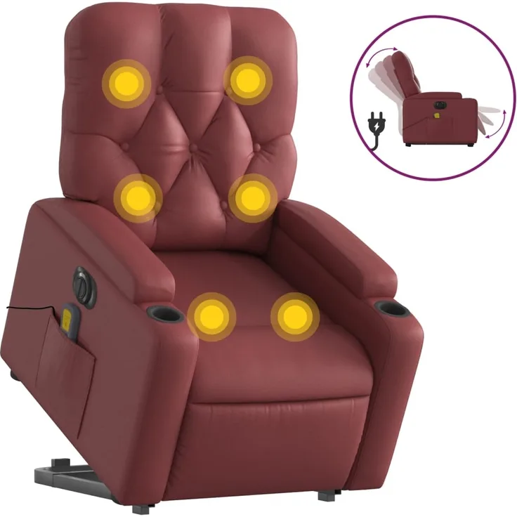 vidaXL Massagesessel mit Aufstehhilfe Elektrisch Weinrot Kunstleder 3204797