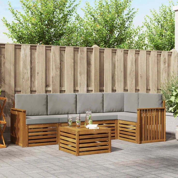vidaXL Outdoor-Sofagarnitur 6 stk. 5-Sitzer Natur und Hellgrau 3374846 – Bild 1