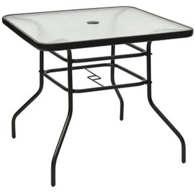 COSTWAY Bistrotisch Gartentisch mit Schirmloch und Glasplatte für den Innen- und Aussenbereich, Schwarz, 80 x 80 x 71 cm – Bild 6