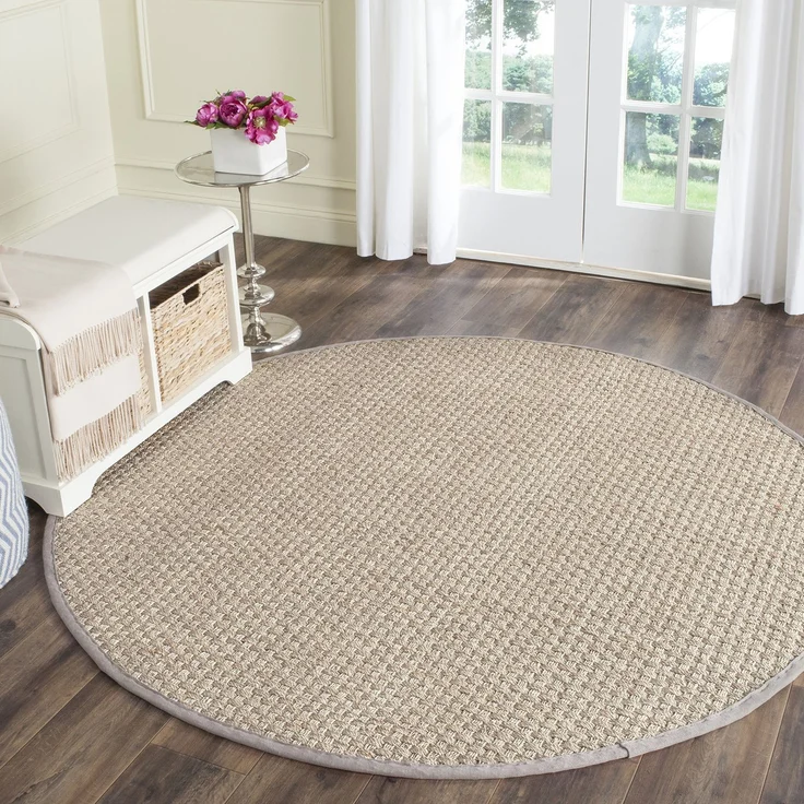 Safavieh Naturfaser Teppich für Wohnzimmer, Esszimmer, Schlafzimmer - Natural Fiber Collection, Kurzer Flor, Natürlich, 120x120 cm