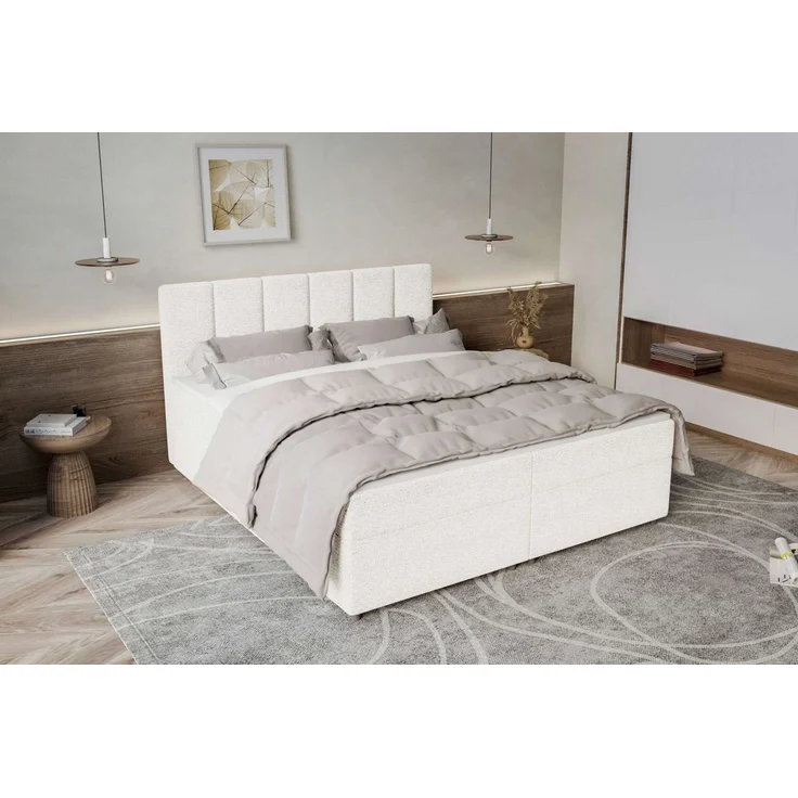 99rooms Bergamo Boxspringbett Webstoff MALMO_NEW Weiß 200x200 cm Schaum Topper 3,5 cm – Bild 2