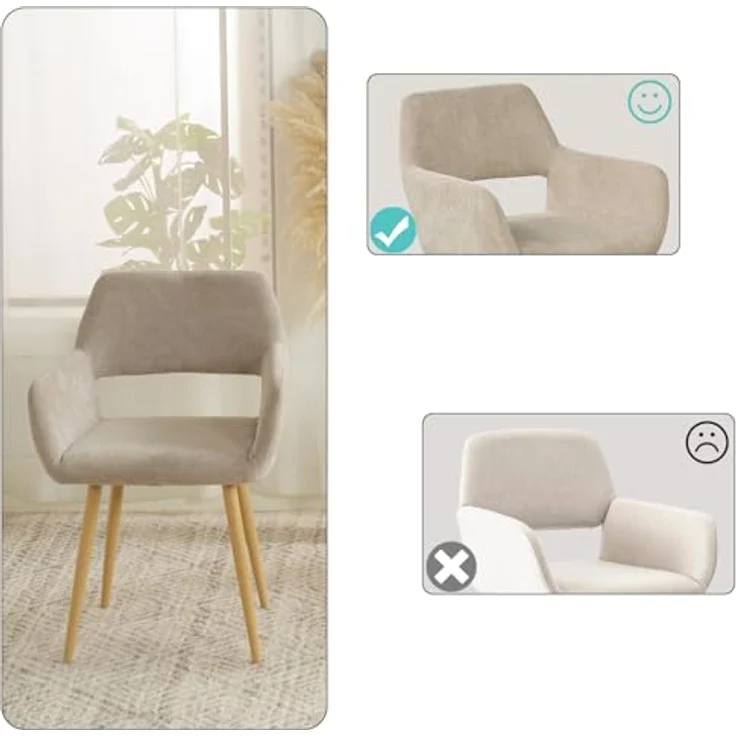 MEUBLE COSY Sessel 2er Set Relaxsessel Lehnstühle Polsterstuhl mit Metallbeine für Wohnzimmer Vanity, Stoff, Beige – Bild 6
