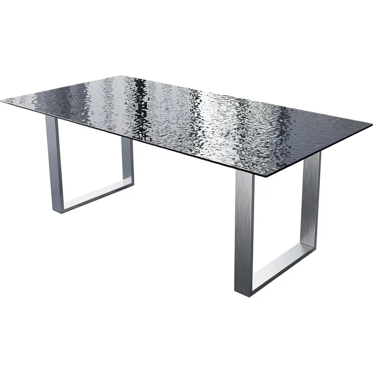 Esstisch Edge 200x100 Reliefglas Rauchschwarz 3D-Design Edelstahl Schmal
