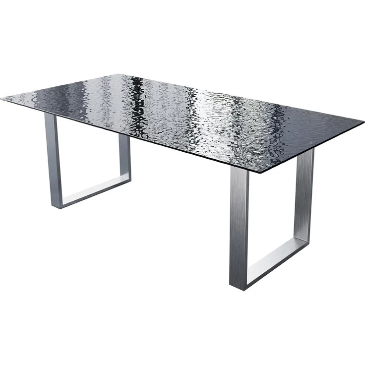 Esstisch Edge 200x100 Reliefglas Rauchschwarz 3D-Design Edelstahl Schmal