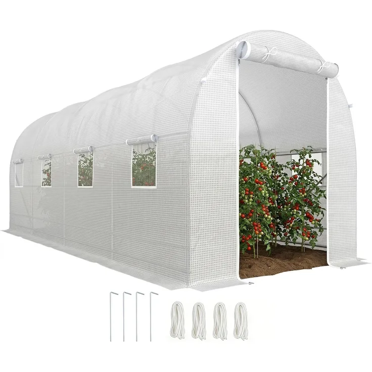 Tunnel-Gartengewächshaus 5 x 2 x 2 m mit Stahlkonstruktion und weißer Polyethylenplatte, 500.0×200.0×200.0cm, Weiß, MELAYR