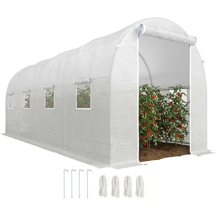 Tunnel-Gartengewächshaus 5x2x2m mit Stahlkonstruktion und weißer Polyethylenplatte, 500.0×200.0×200.0cm, Weiß, MELAYR – Bild 1