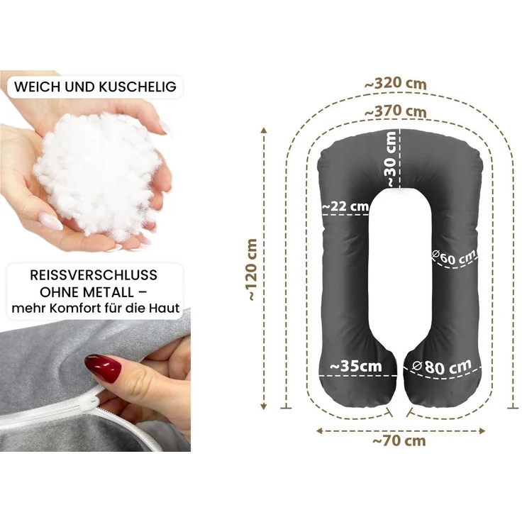 Amilian Seitenschläferkissen - Stillkissen XXL - Schwangerschaftskissen - Pregnancy Pillow, - Lagerungskissen - Seitenschläfer Kissen, mit Füllung und abnehmbarem Bezug - Komfortkissen Erwachsene, Seitenschläferkissen Schwangerschaft - Stillkissen - Sc... – Bild 2