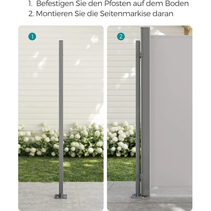 SONGMICS Standpfosten für Markisenkasten, Haltestange, Keine Wandmontage der Markise erforderlich, nur für SONGMICS Einzel-Seitenmarkise mit Stahl-Standpfosten geeignet, grau ASG502Y01 – Bild 5