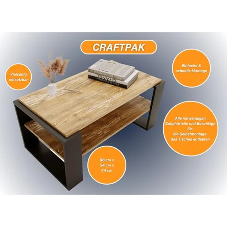 CraftPAK Wohnzimmertisch Kaja96 für Couch aus hochwertigem Holz, Couchtisch 54T x 96B x 44H cm (1-Tisch), Tischplatte aus Holz – Bild 5