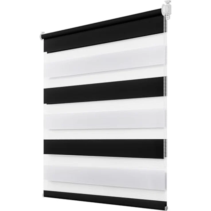 Deswell Doppelrollo Klemmfix ohne Bohren Schwarz-weiß B60 x H130 cm (Stoffbreite 56cm) Rollos für Fenster ohne Bohren für Fenster mit Lichtdurchlässig & Verdunkelnd/Höhe Stufenlos Verstellbar – Bild 2