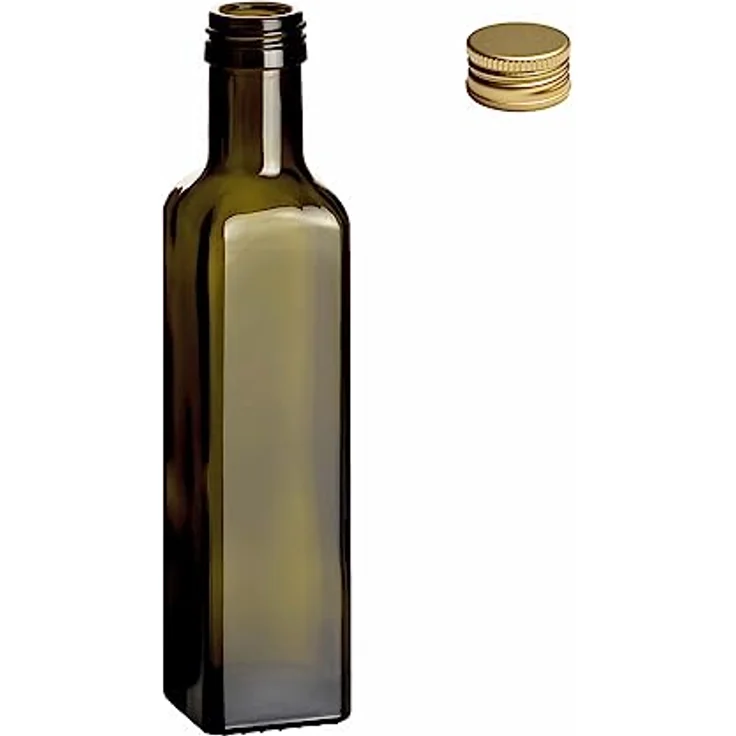 gouveo Trinkflasche Glasflaschen 250 ml Maraska -Antik- mit Schraubdeckel - Flasche 0,25 l, 24er Set, goldfarben – Bild 3