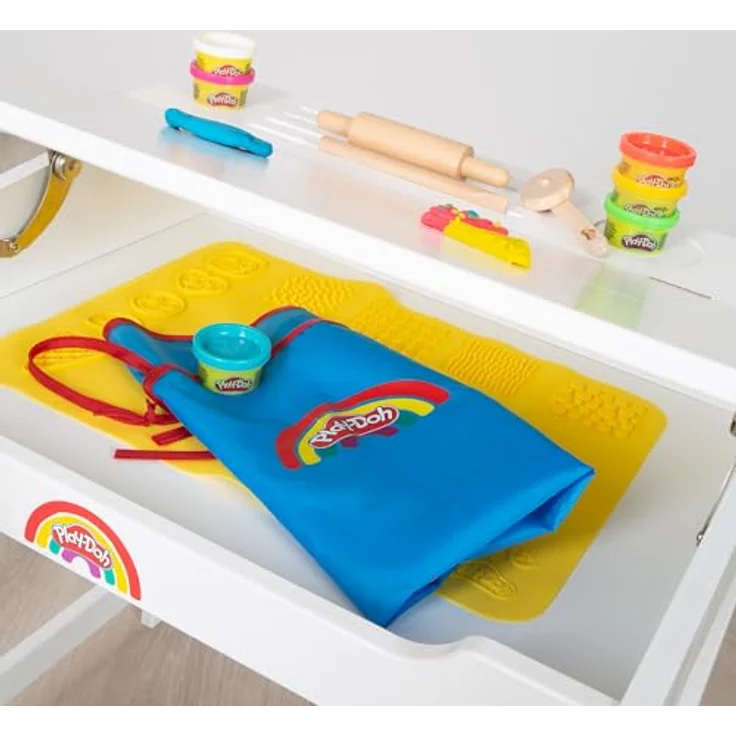 roba x Play-Doh Schulpult - FSC-Holzwerkzeuge, 3D-Kreativmatte, 6 Knetdosen, Schürze & Stuhl - Kreatives Mal-, Bastel- und Spielpult - Für Kinder ab ab 3 Jahren – Bild 11