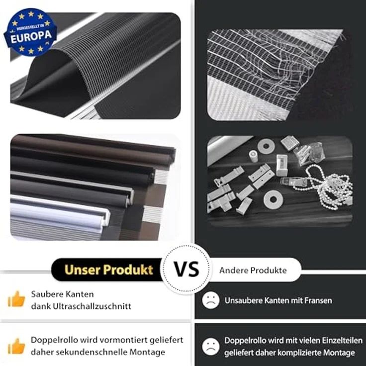 Doppelrollo Doppelrollo, 32,5 x 150 cm, schwarz, jalousiescout, blickdicht, mit Bohren/ohne Bohren, freihängend, Klemmen, Kleben und Schrauben OHNE Aufpreis, freihängend, Klemmträger, Montage mit oder ohne Bohren – Bild 3