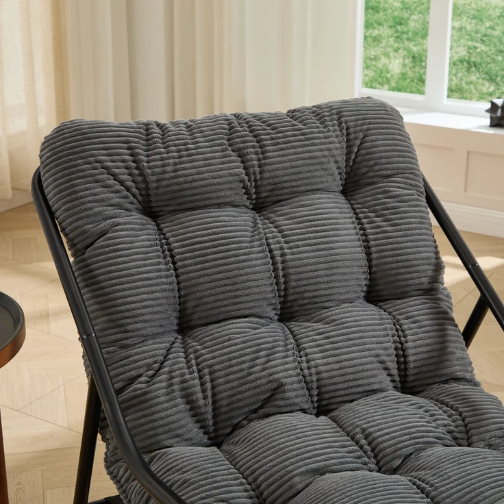 JARDJ Outdoor-Schaukelstuhl, bequemes Kissen, mit weichem, dickem Polster, für Wohnzimmer, Schlafzimmer, Leseecke, schwarzes Gestell mit grauem Kissen, Grau – Bild 7