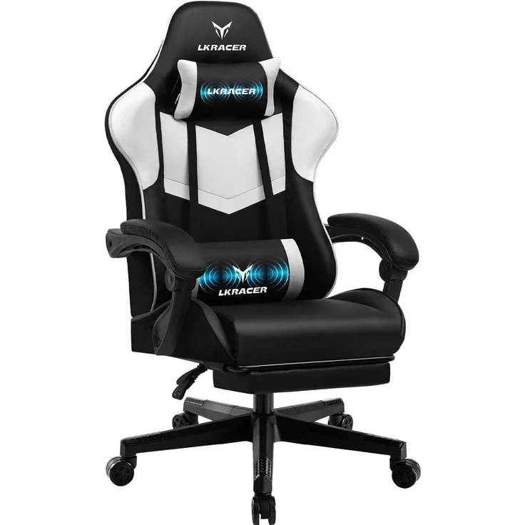 Gaming Stuhl Fußstütze Lendenkissen Kopfkissen 150kg Weiß – Bild 1