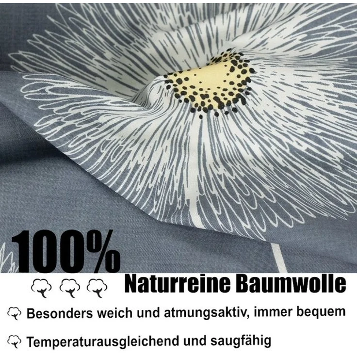 KEAYOO Bettwäsche XDD, Baumwolle, 2 teilig, 100% Baumwolle Grau Rosa Wendebettwäsche mit Reißverschluss – Bild 4